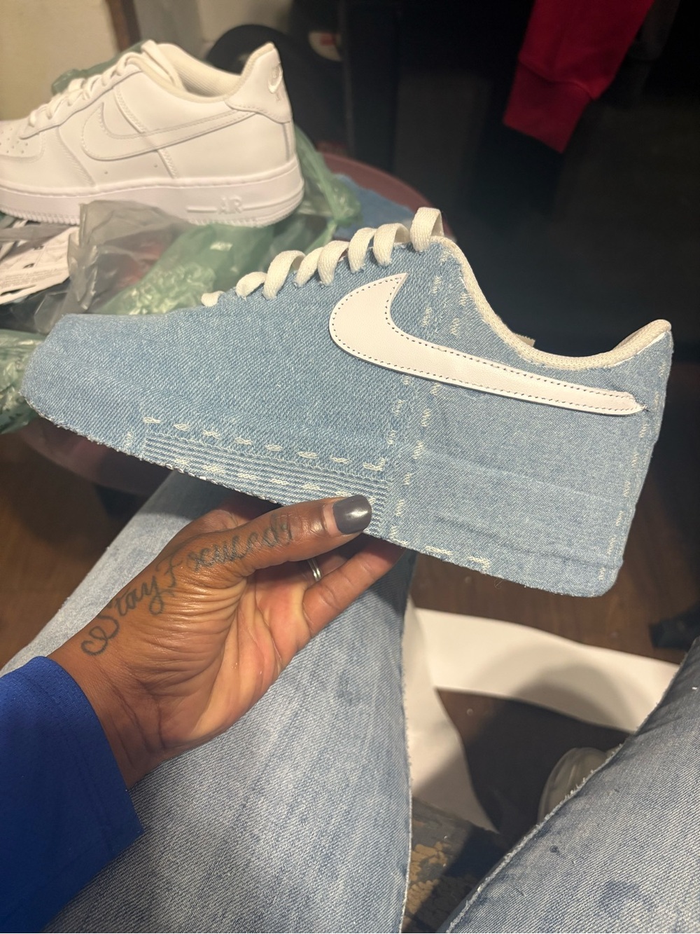 Nike Denim Low-Top Sneaker - Light Blue with White Swoosh